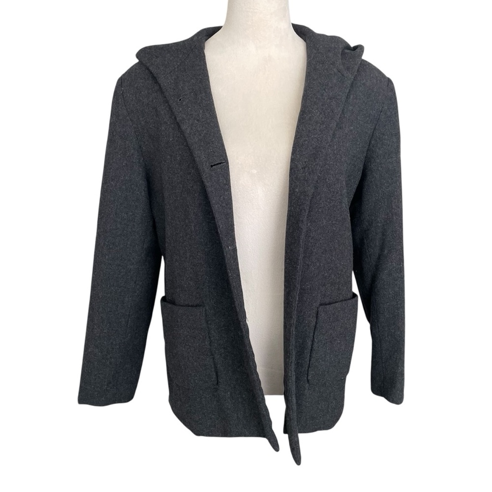 Sandro Wool Hoodie Coat Beige Size 8 Classic Minimalist‎ Cozy Jacket Preppy